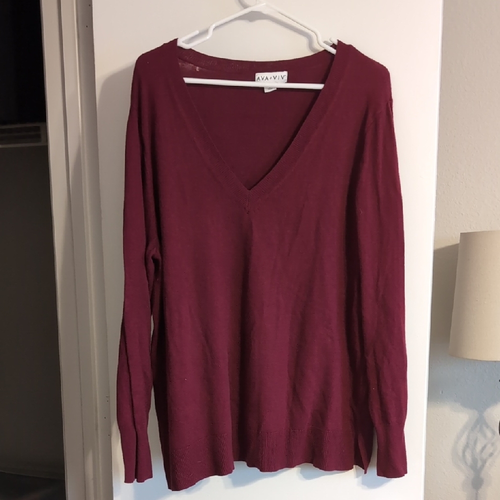 Ava & Viv Burgundy V-Neck Sweater
